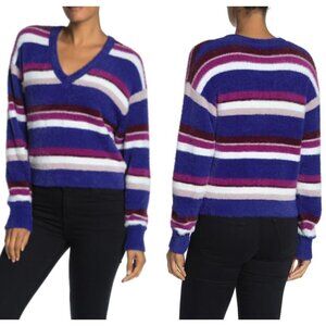 SPLENDID Pullover Sweater Striped Fuzzy V-Neck Soft Comfortable Colorful XS